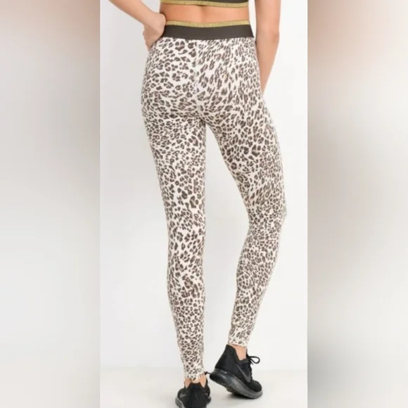 NWT Snow Jaguar Gold Stripe Band Highwaist Leggings APH2495 size medium - Picture 2 of 10
